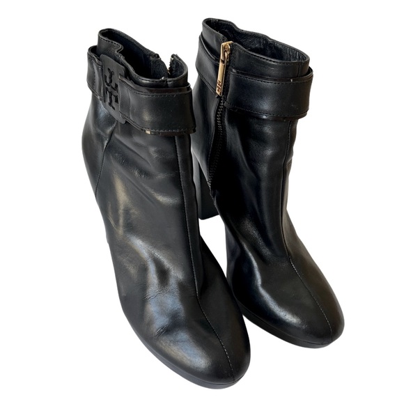 Tory Burch Genuine Leather Black High Heeled Boots‎ Zipper Strap 9 - Picture 2 of 13